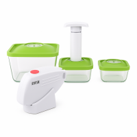 Lot complet comprenant 1 boite sous vide en verre 0,5 litres + 1,5 litres + 3 litres + pompe électrique + pompe - Airblock