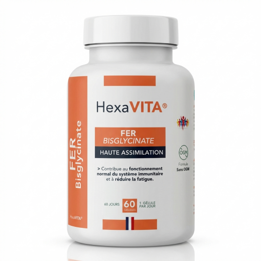 FER BISGLYCINATE - 60 gél. - Énergie & Immunité - Hexa3