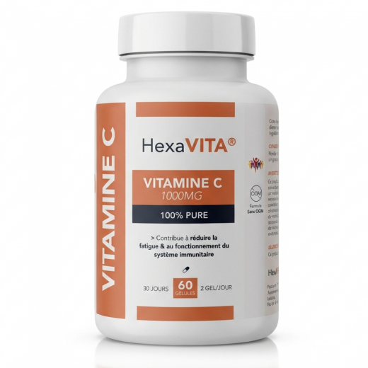 VITAMINE C 1000 PURE - 60 gél. - Immunité & Énergie - Hexa3