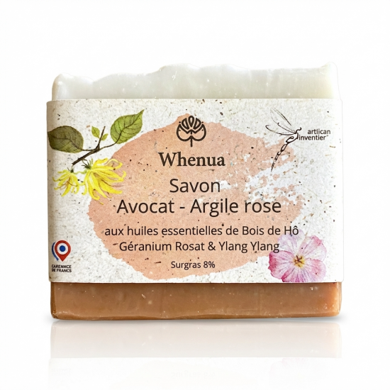 SAVON AVOCAT ARGILE ROSE Peaux Matures et Sensibles 110g - WHENUA