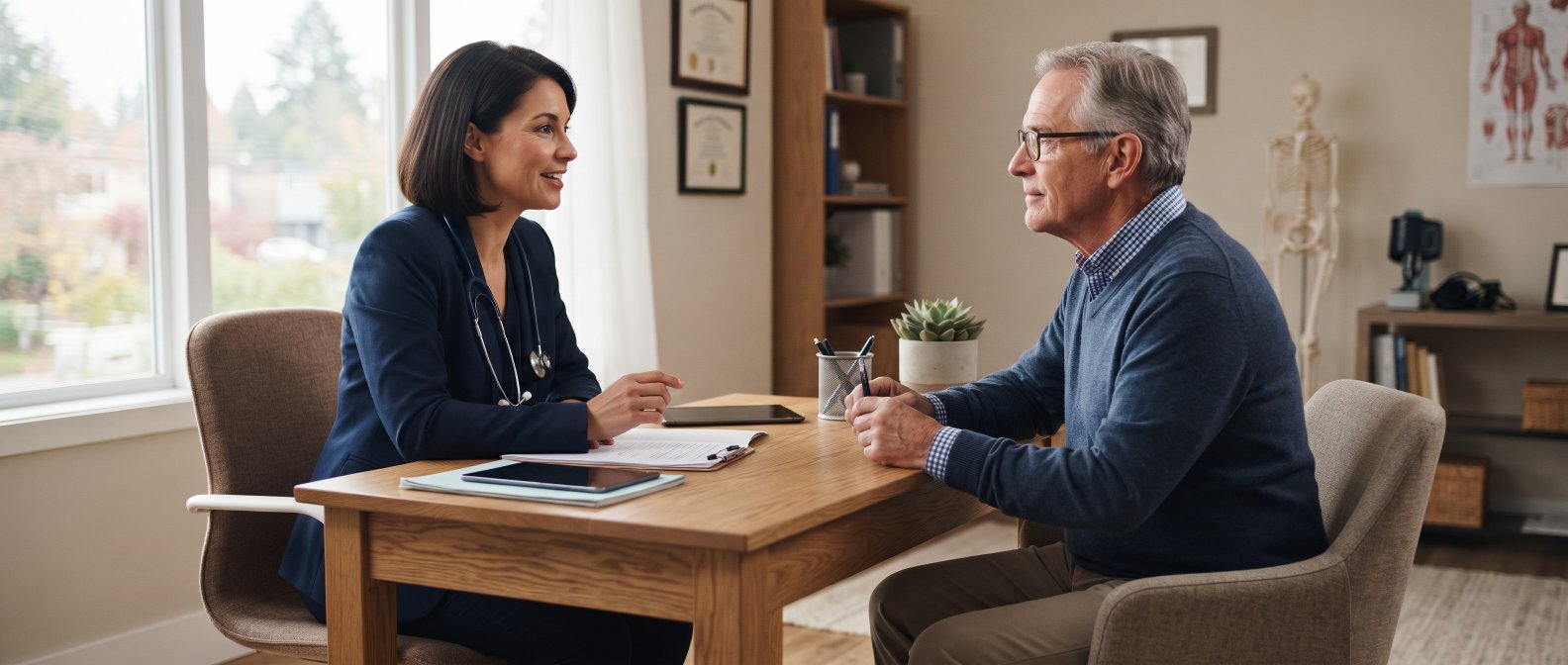 Consultation médicale rassurante avec un homme mûr