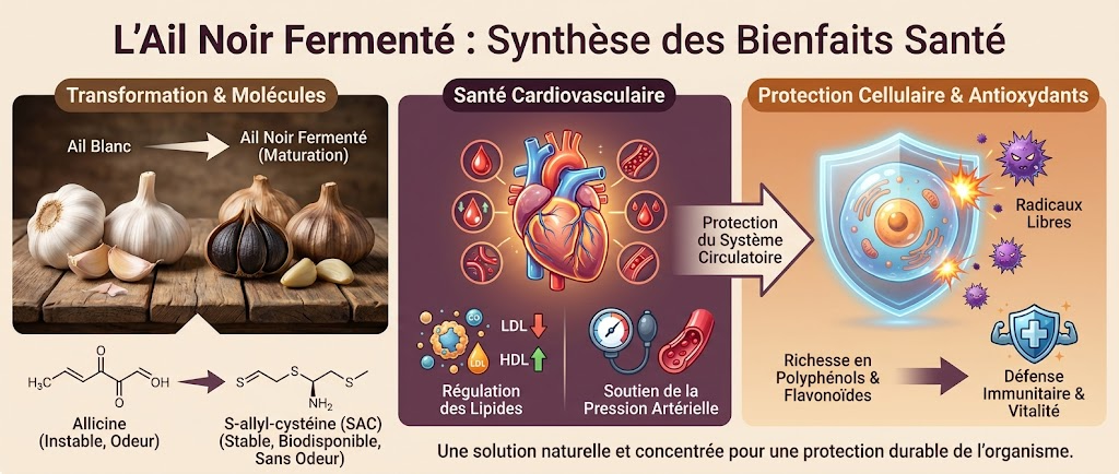 Représentation visuelle des molécules actives de l'ail noir
