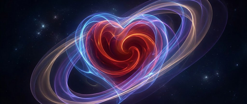 Un cœur stylisé entouré d'une aura protectrice fluide