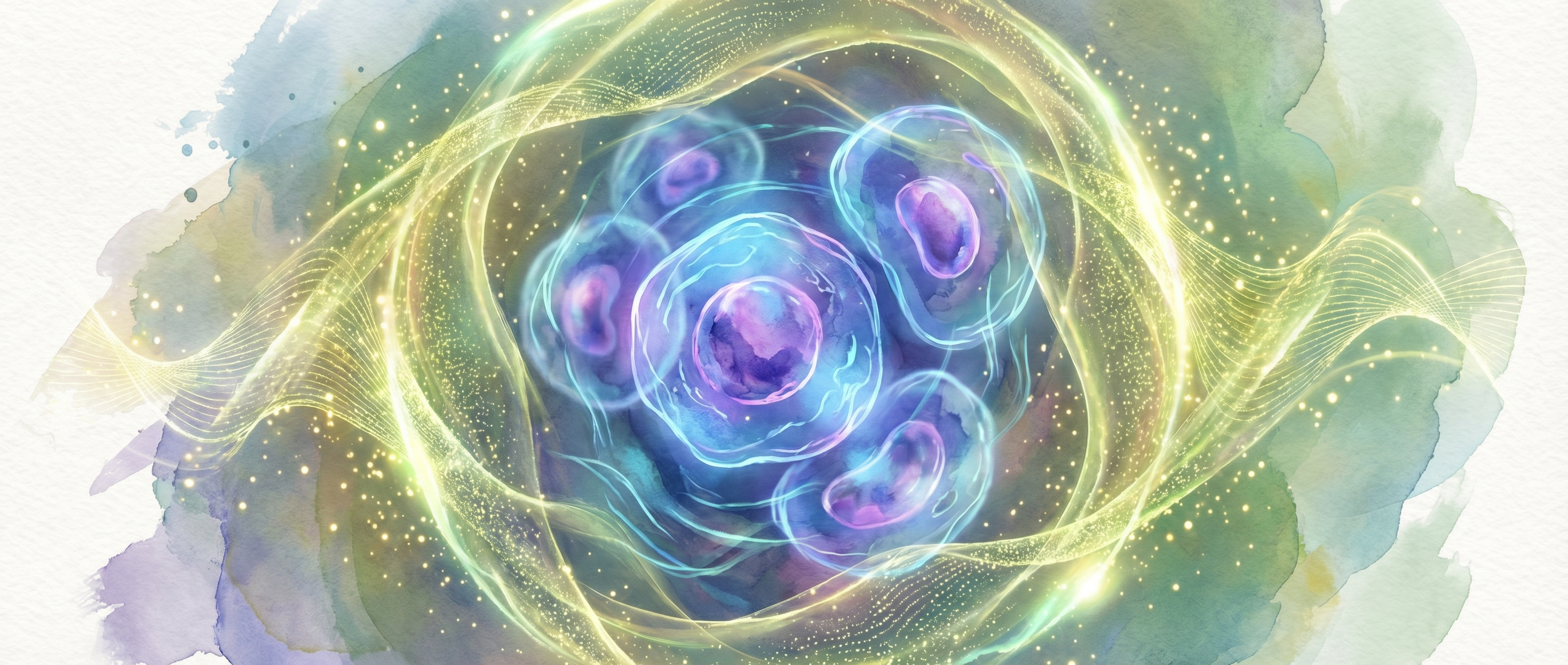 Vue artistique de cellules protégées par un flux d'énergie antioxydante