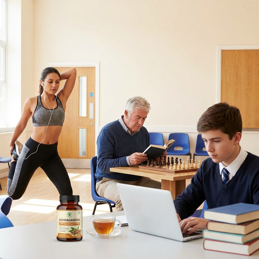 Athlète et étudiant bénéficiant des effets de l'Ashwagandha sur la concentration.