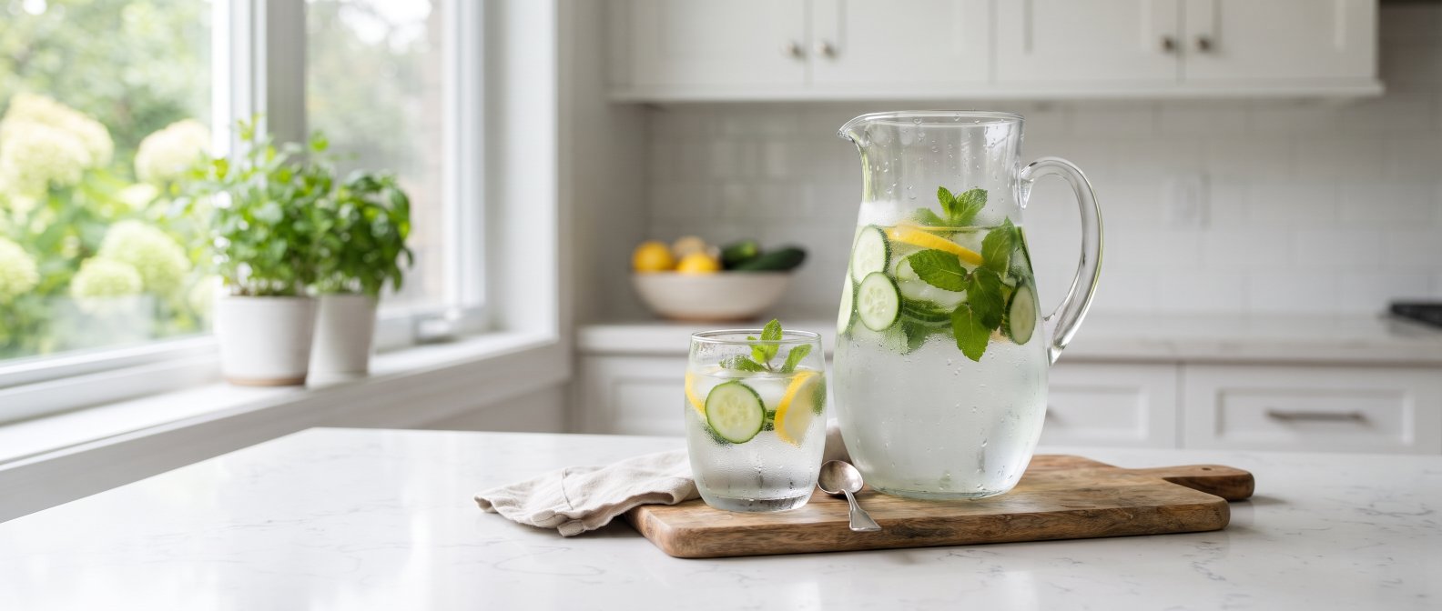Eau détox au concombre, citron et menthe pour drainer et lutter contre la rétention d'eau en été