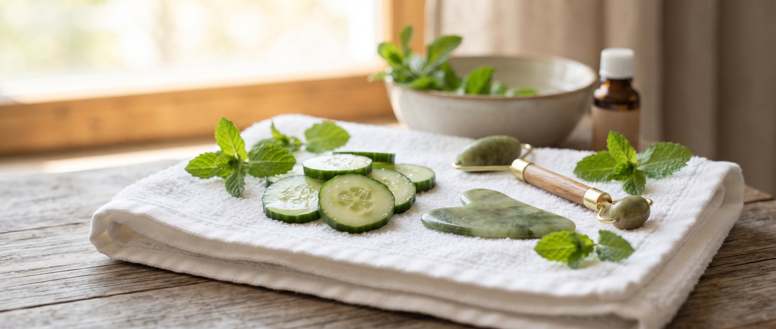 Accessoires d'auto-massage et de drainage lymphatique avec concombre et menthe pour dégonfler