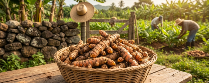 Rhizomes de curcuma frais issus de cultures tropicales