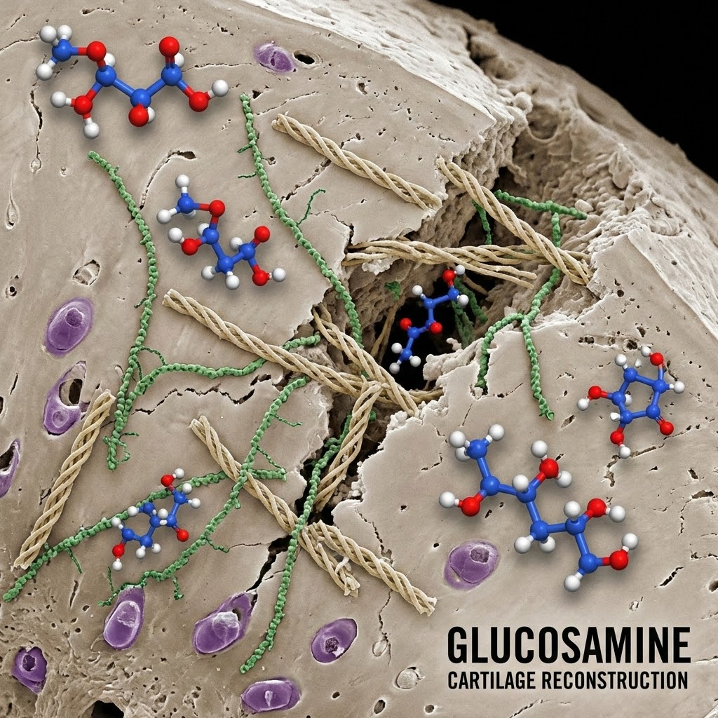 Flacons de glucosamine et MSM avec une balance et un verre d'eau, symbolisant le dosage précis