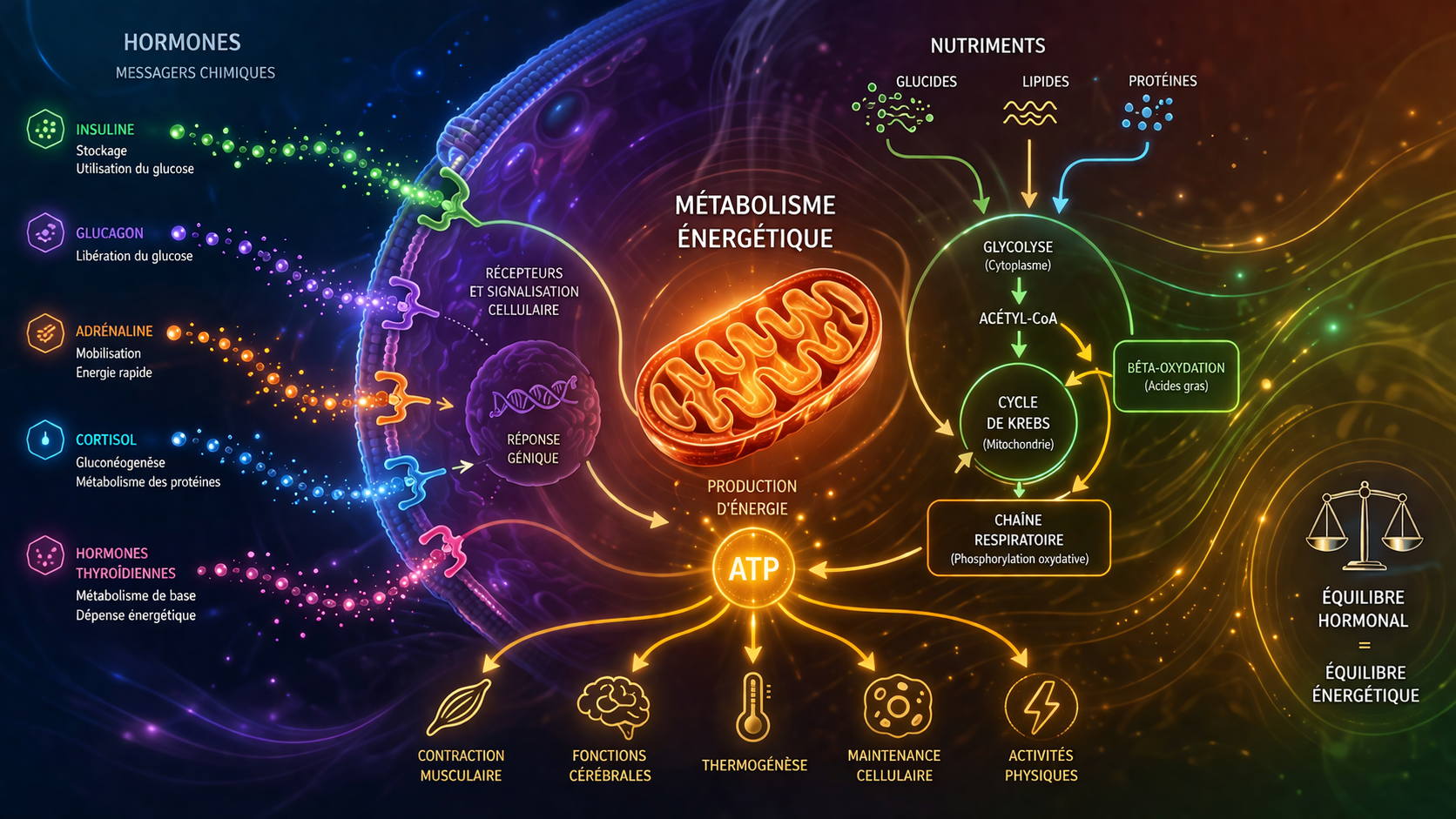 Représentation abstraite des hormones et du métabolisme énergétique