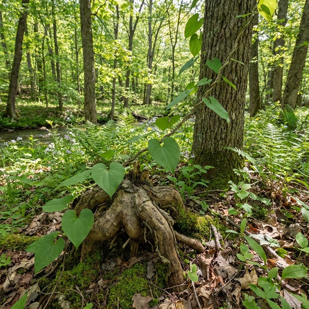 Racine de Yam sauvage (Dioscorea villosa) dans son environnement naturel.