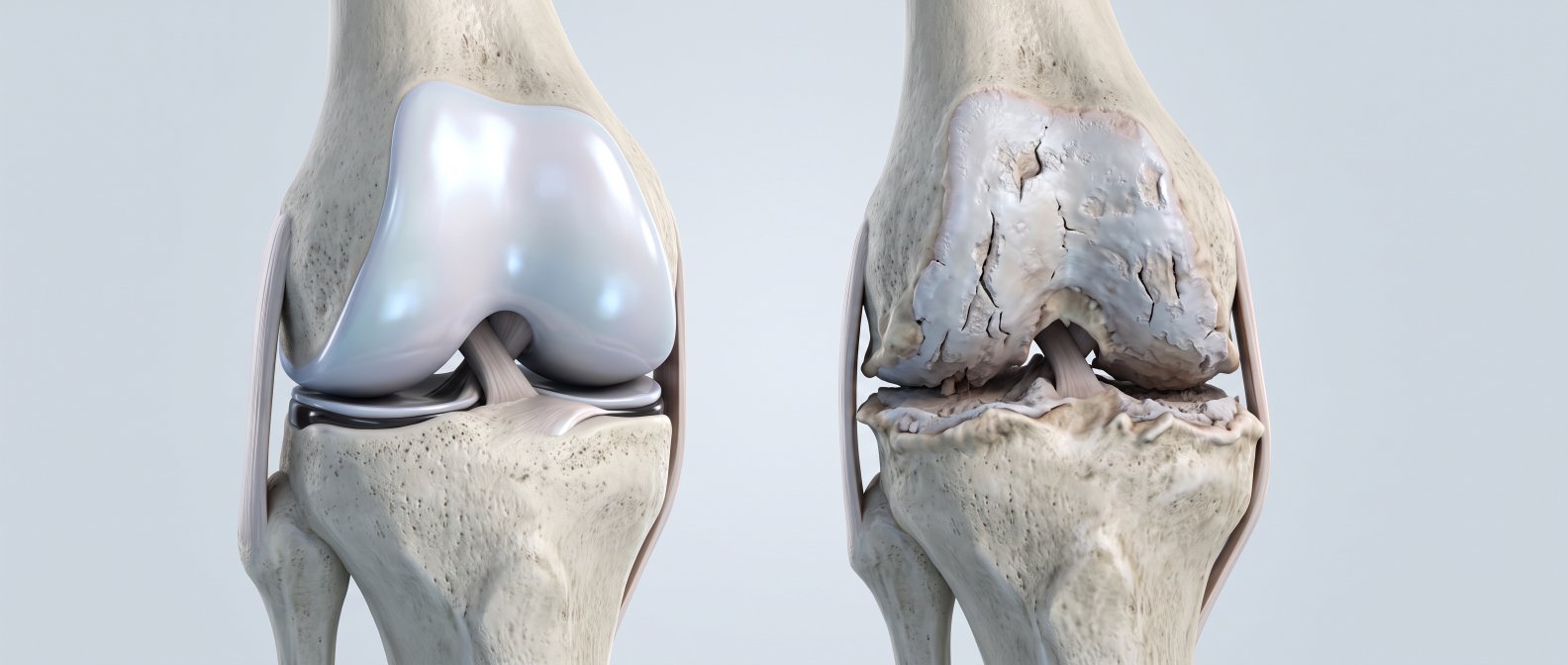 Coupe comparant un cartilage articulaire sain et un cartilage use