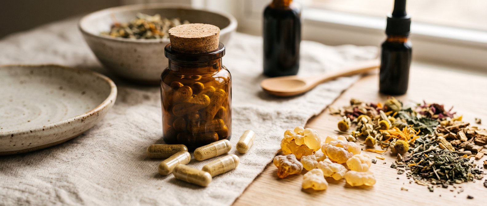 Gelules d extrait de boswellia et resine sur une table