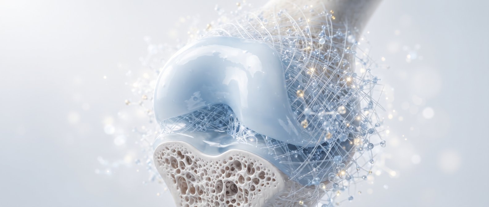 Illustration 3D du cartilage articulaire et de ses fibres de collagene