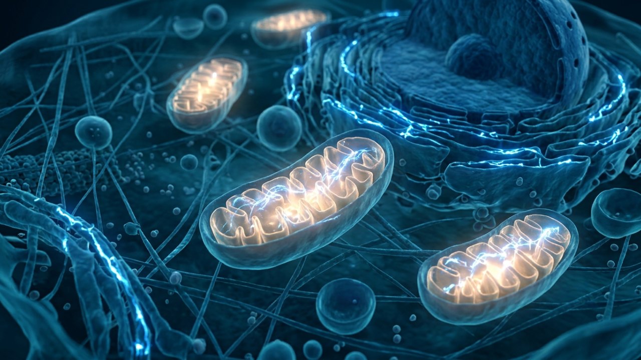 Illustration scientifique d'une cellule et de ses mitochondries