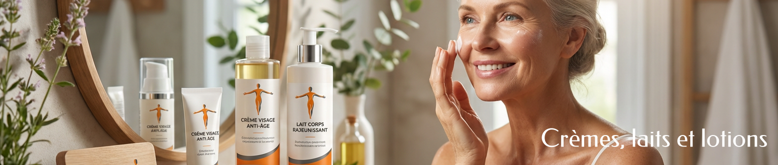 Gamme de laits corporels hydratants, lotions toniques et crèmes de soin naturelles