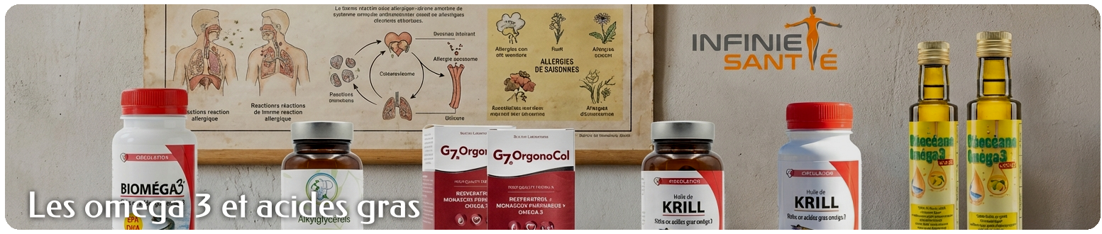 Oméga-3 et flacons de soins cosmétiques enrichis en acides gras essentiels - Infinie Santé