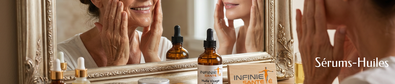 Flacons de sérums concentrés et huiles végétales de soin pour le visage