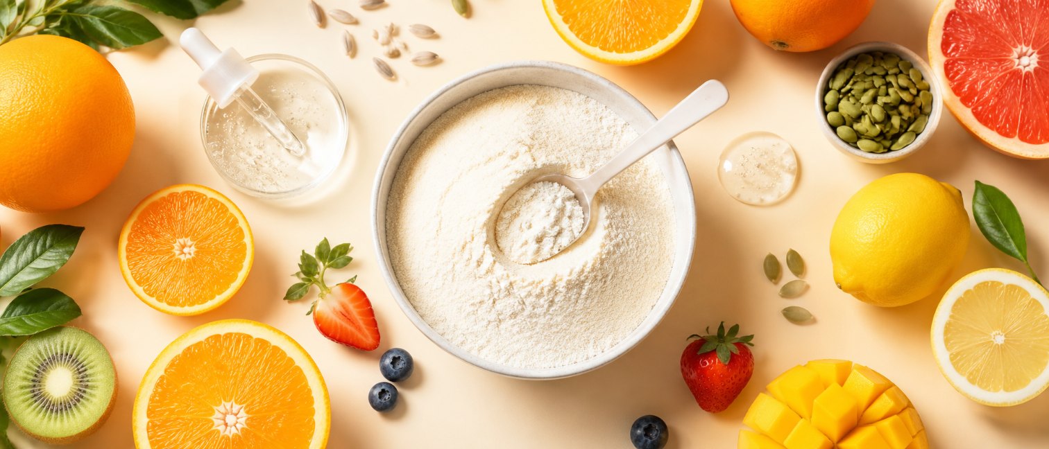 Cofacteurs du collagène : vitamine C, zinc, acide hyaluronique