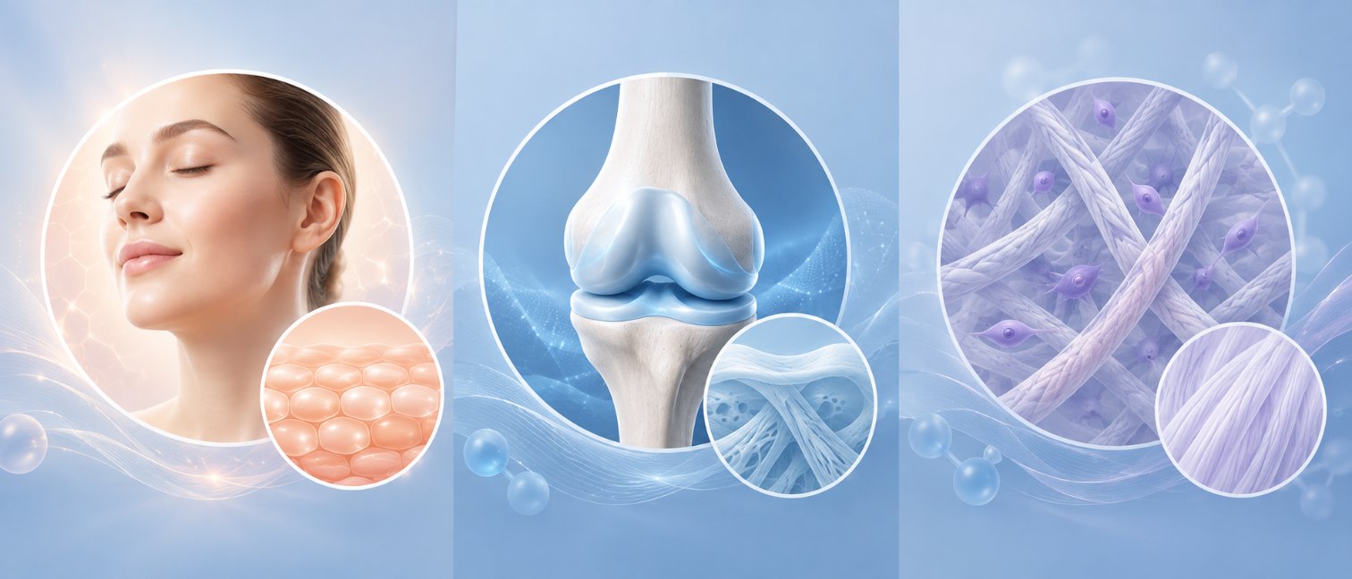 Types de collagène I, II, III selon la cible peau, cartilage, tissus