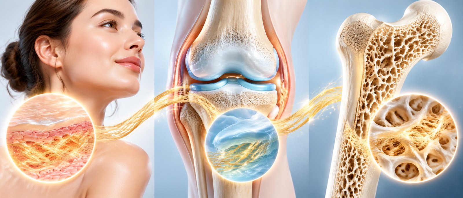 Infographie du collagène dans la peau, les os et le cartilage