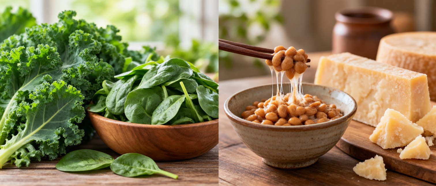 Vitamine K1 des légumes verts et vitamine K2 des aliments fermentés