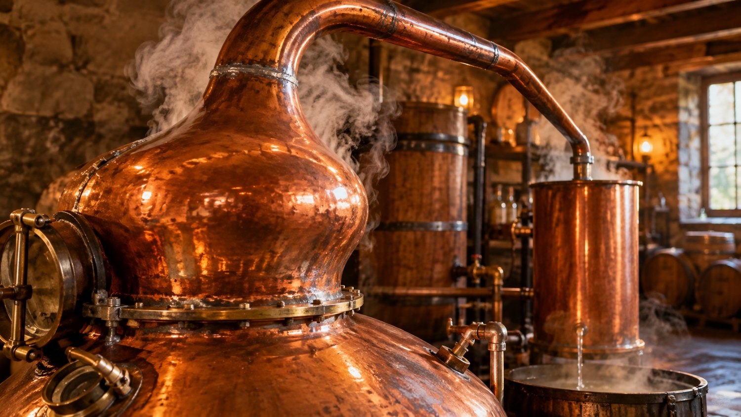Alambic en cuivre d'une distillerie artisanale