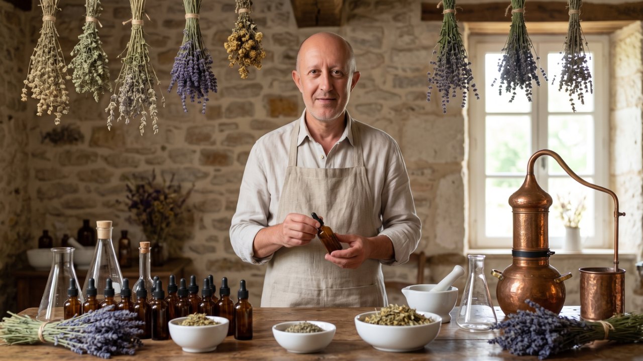 Frédéric Fallourd, fondateur de Néo-Nat, dans son atelier d'herboristerie