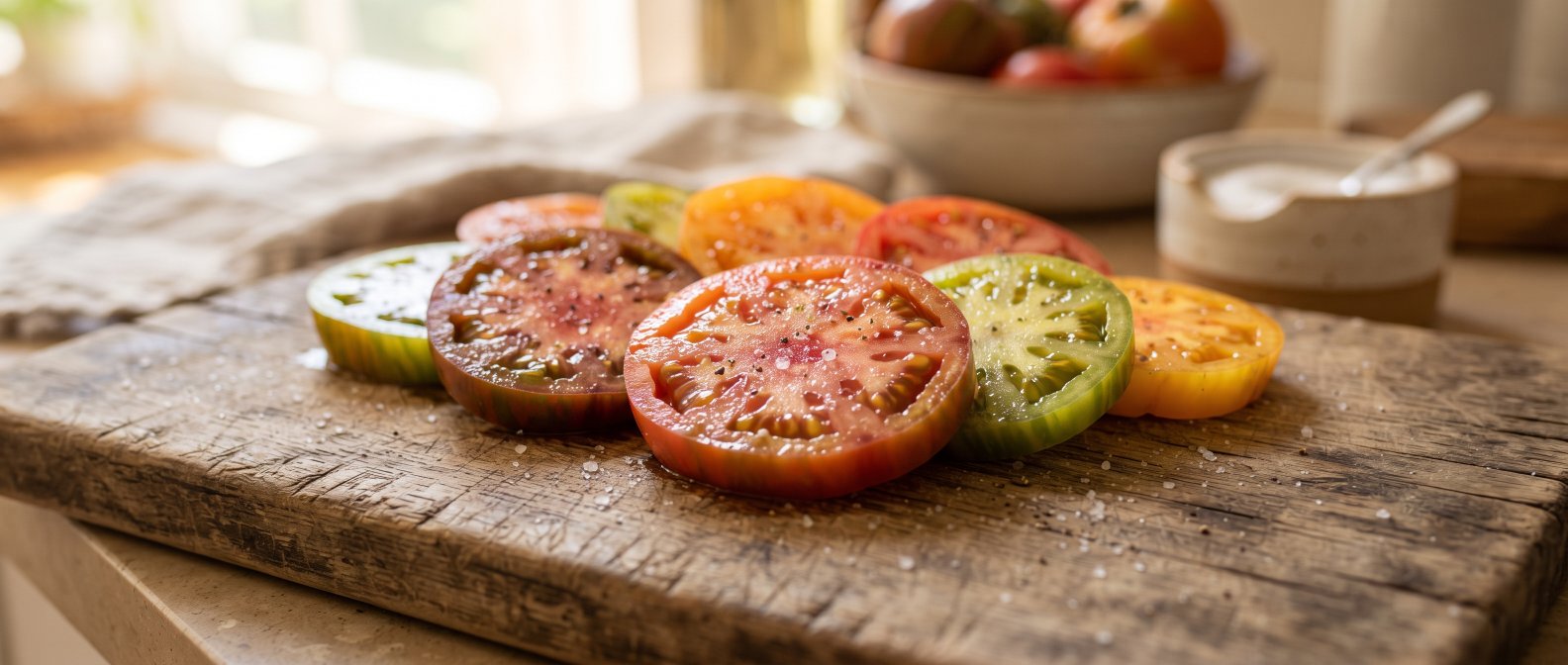 Tomates fraiches saupoudrees de sel marin