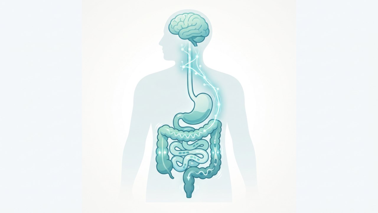 Schéma illustratif de l'axe intestin-cerveau et du péristaltisme, ondes de contraction le long de l'intestin